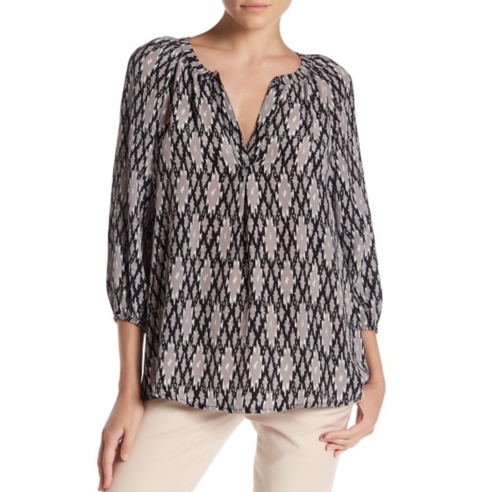 Joie Addie B Ikat Printed 3/4 Sleeve Silk Blouse